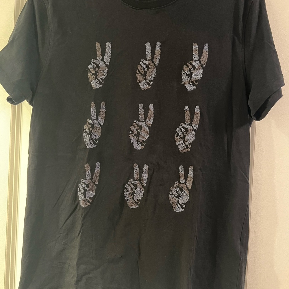 John Varvatos Black Blue Peace Sign Tee Size M with small damage